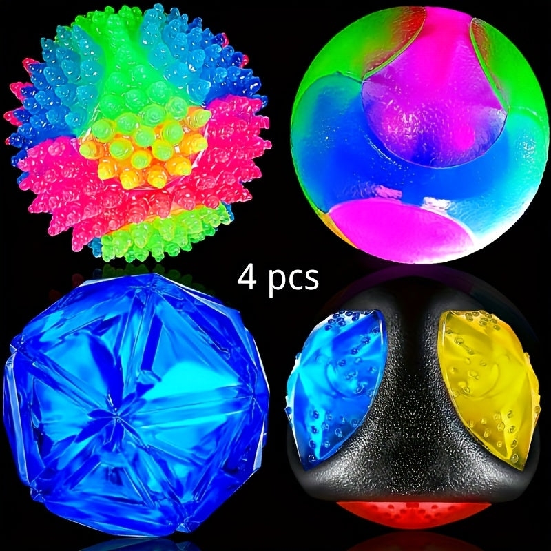 4pcs Glow In The Dark Squeaky Dog Balls Bouncy Silicone Toys For Medium Dogs And Puppies