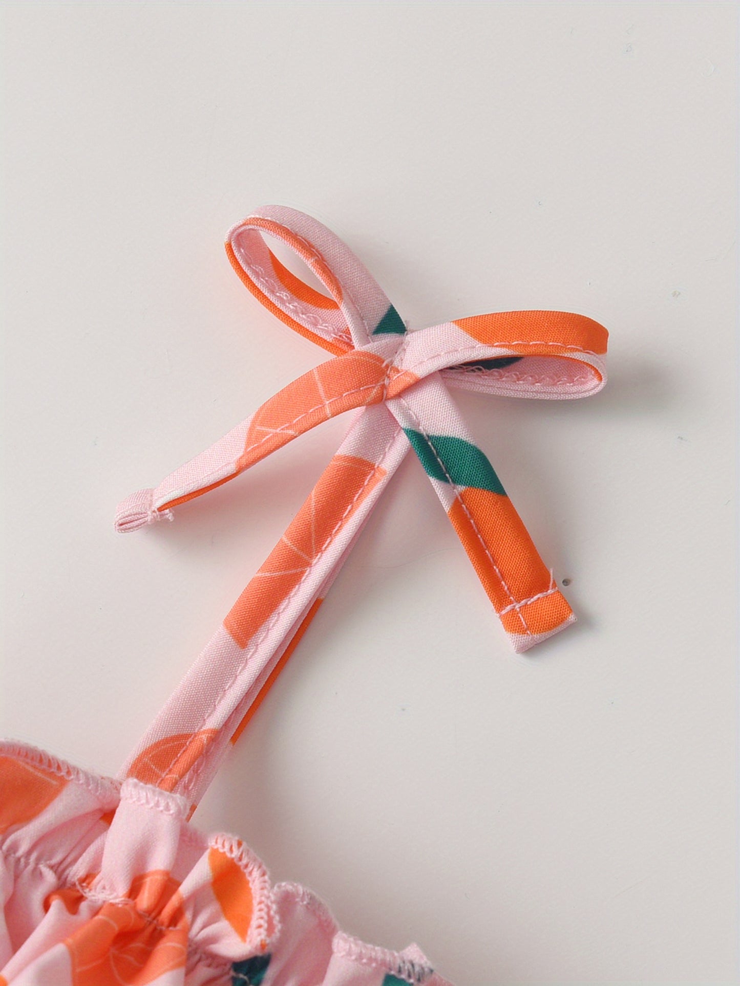 2pcs Newborn Baby Girls Rompers - Sleeveless Ruffled Bodysuits with Orange & Pink Polka Dot & Citrus Fruit Print, Soft Breathable Summer Outfits, Machine Washable Daily Wear, Baby Girl Outfits, Comfortable Infant Clothing, Pl