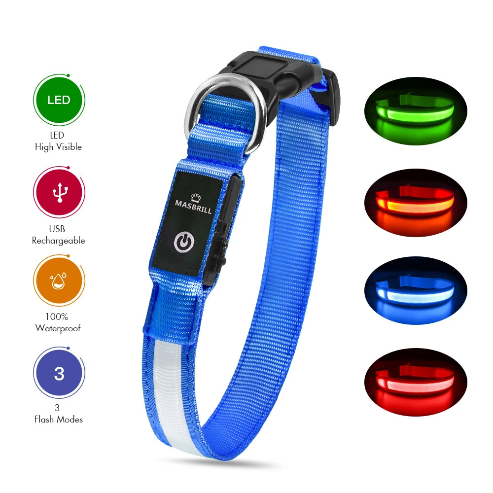 MASBRILL Luminous Waterproof Dog Collar for Small to Large Breeds with Reflective Lights