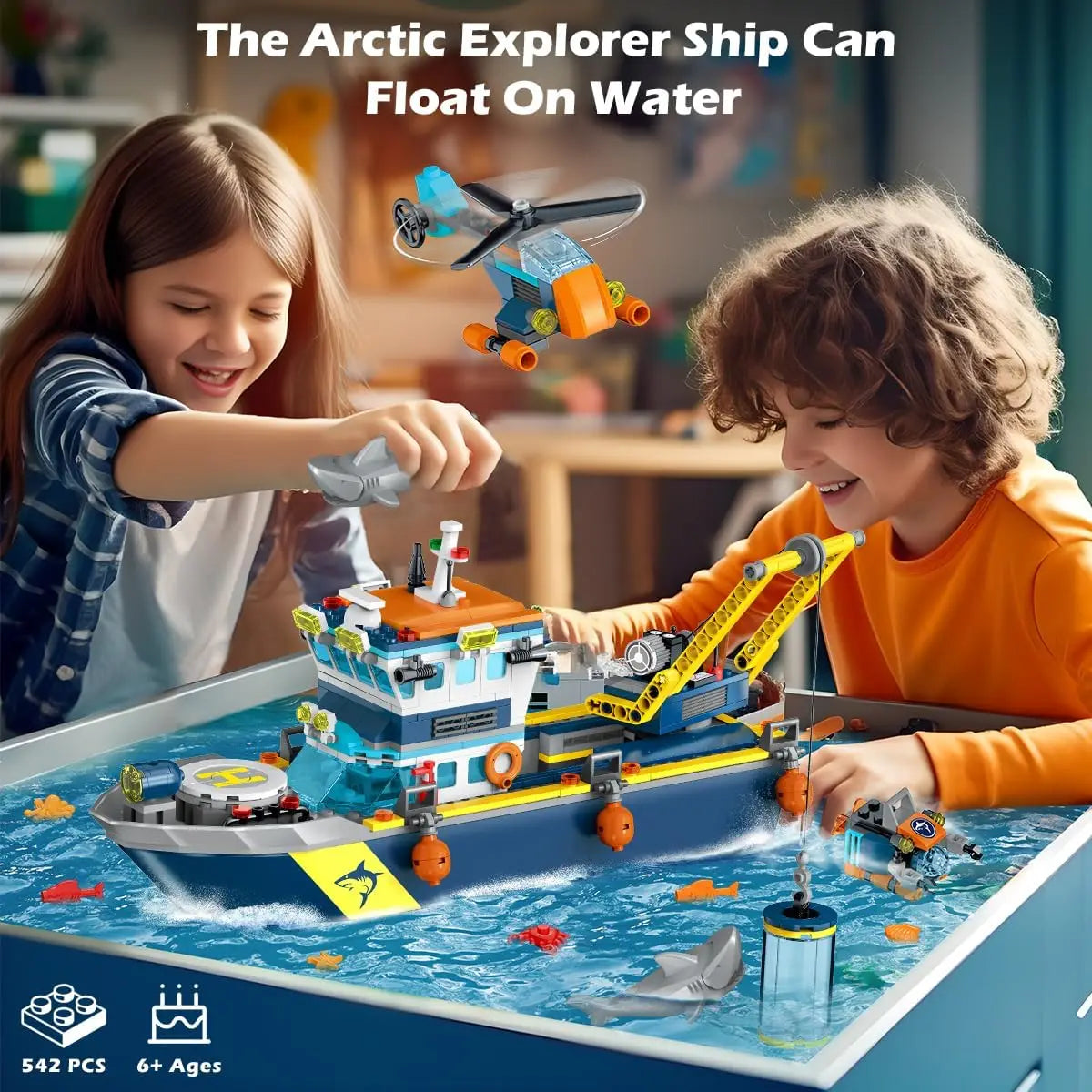HOGOKIDS Arctic Explorer Ship Building Block Set with LED Light for Kids Ages 6 Plus