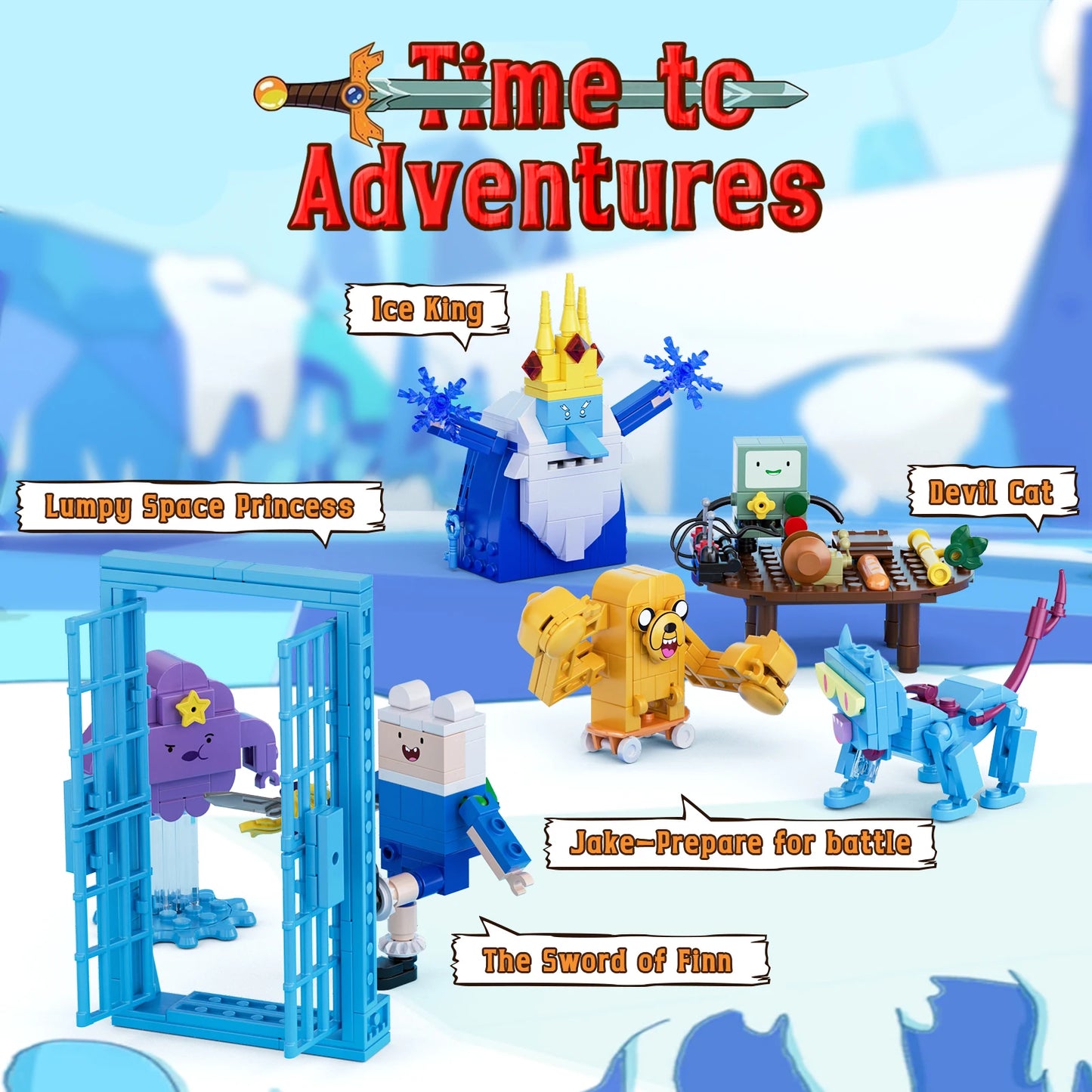 8in1 Adventure Time Building Block Set with Finn Jake Ice King and Bimo Action Figures