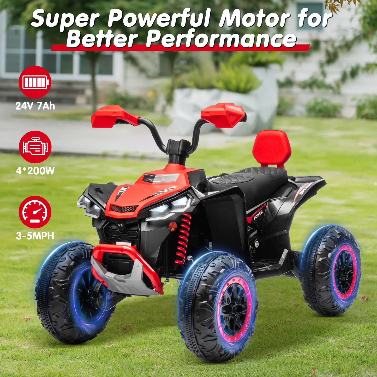 Kids JOYRACER 24V 4 Wheeler ATV Ride On Toy Two Seater with Powerful 800W Motor