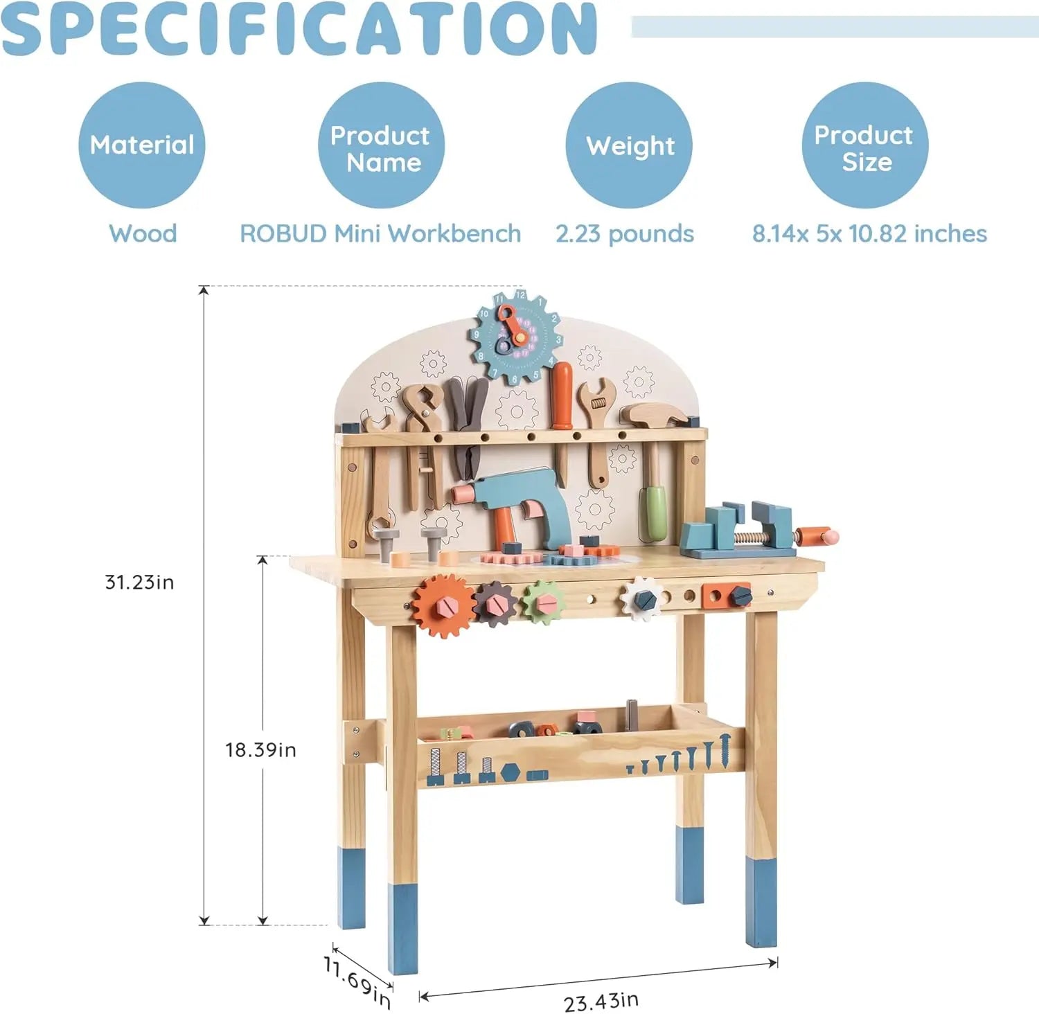 Robotime Kids Tool Bench Set  Large Wooden Work Bench Construction Toys 41 Pieces Kid Toys Tool Set  for Boys Girls Age 3+ - Loving Babies & Pets Shop