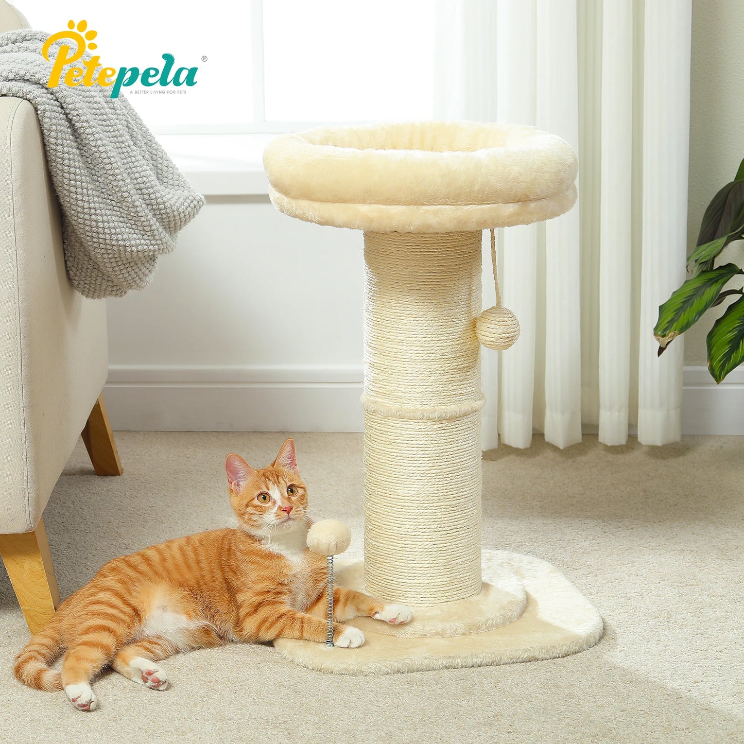 Flower Small Cat Tree Cat Scratching Post for Indoor with Super Thick Natural Sisal Post Pink Stable Removable Perch Mat Balls