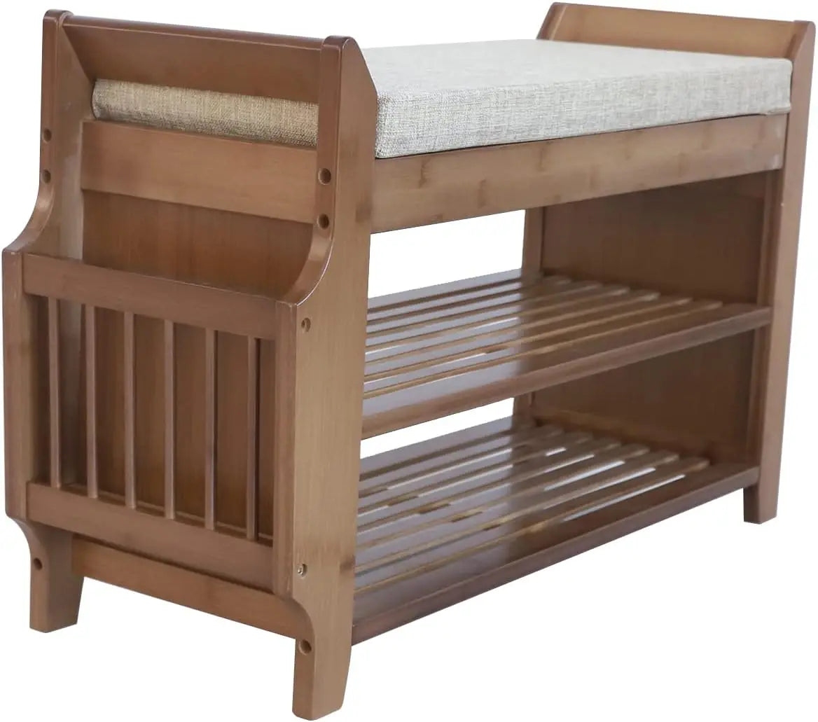 2Tier Shoe Rack Bench 31 Inch Entryway Bench with Storage Basket and Side Drawer Cushion Removable for Living Room Entrance Hall - Loving Babies & Pets Shop