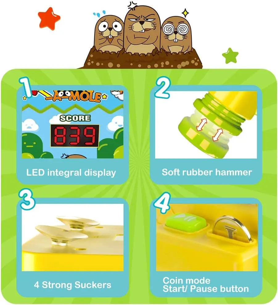 VATOS Mini Coin Operated Arcade Game Bank with 2 Hammers, Interactive Electronic Developmental Toy for Kids Ages 3-6 - Loving Babies & Pets Shop