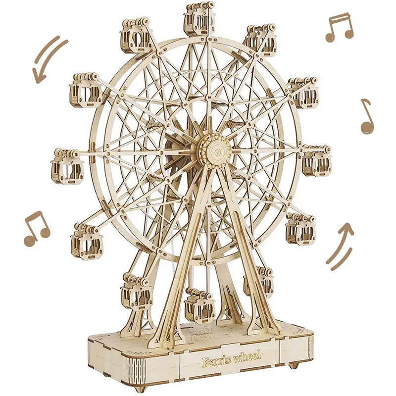 Robotime Ferris Wheel Music Box 3D Wooden Puzzle DIY Craft Kit for Ages 14 and Up
