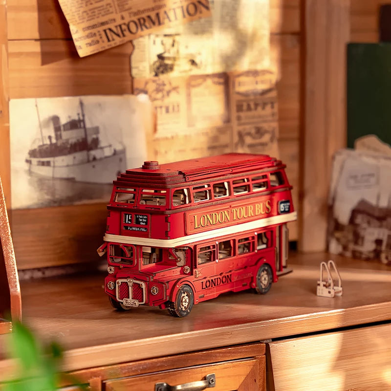 Robotime Rolife London Tour Bus 3D Wooden Puzzle Building Kit Perfect Gift for Kids