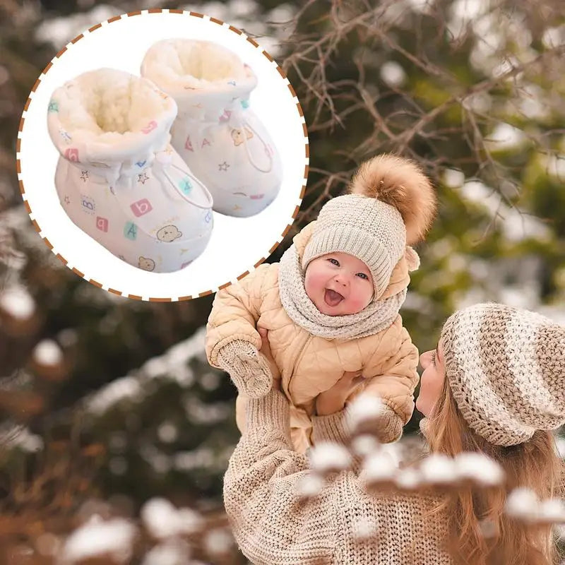 Cotton Plush Baby Shoes Warm Baby Socks Shoes Cozy Soft Kids Boots Non-Slip Texture Shoes Warm Cotton Winter Booties For Winter - Loving Babies & Pets Shop