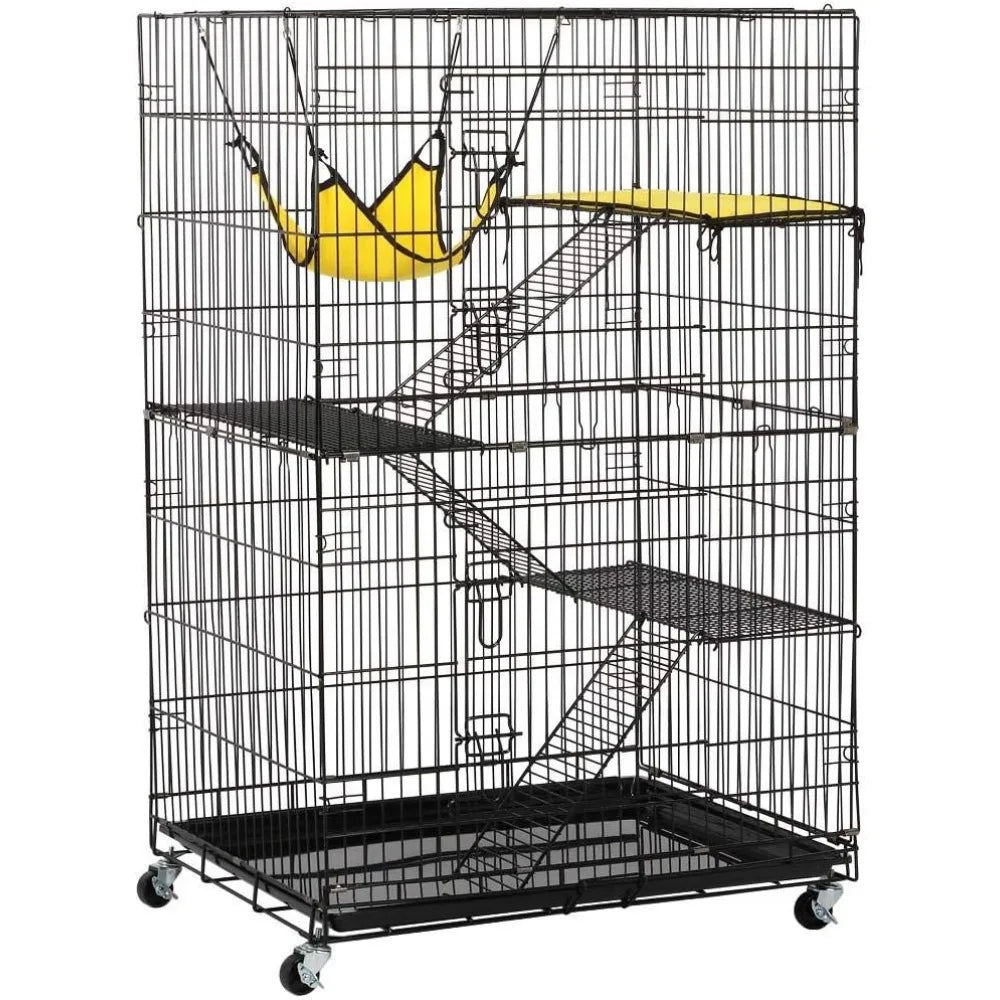 Purrfect Pet 4-Tier Foldable Cat Home Cage – Spacious Design with Leopard Hammock Bed