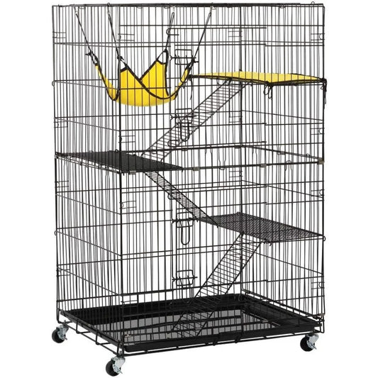 Purrfect Pet 4-Tier Foldable Cat Home Cage – Spacious Design with Leopard Hammock Bed