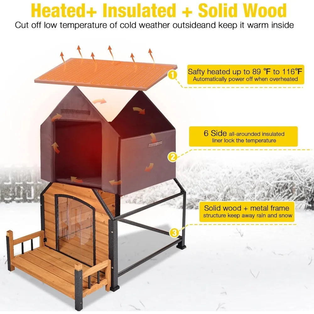 Heated Wooden Dog House With Insulated Metal Frame Outdoor