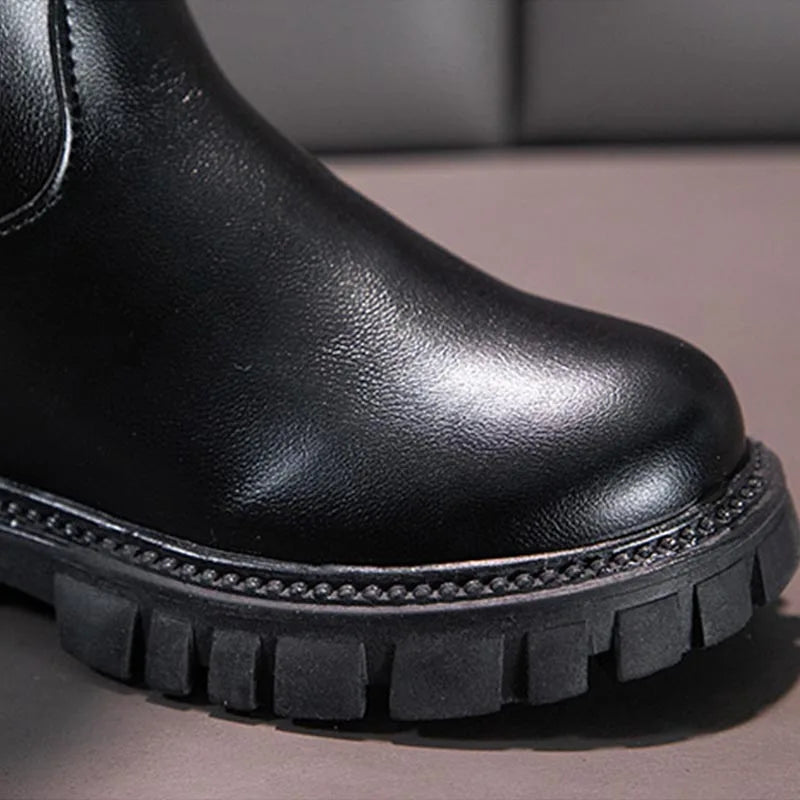 Girls Boots Zip Kids Knee High Non-Slip Plush Long Snow Boots for Girls High Leather Boots Winter Fashion Boot Princess Shoes