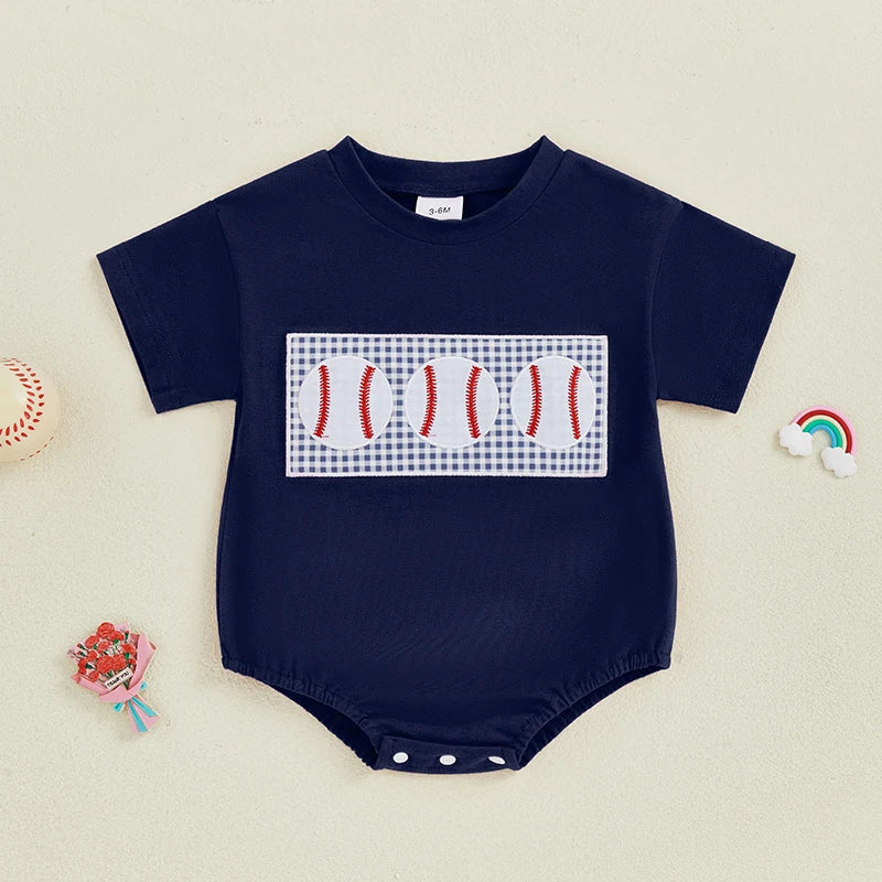 Toddler Boy Baseball Print Short Sleeve Romper Summer Jumpsuit Casual Outfit