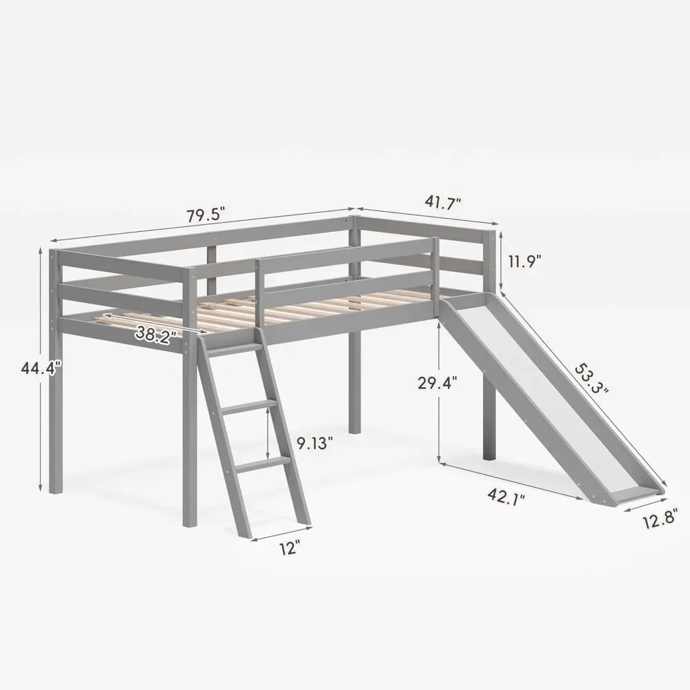 Toddler Loft Bed with Slide Climbing Ladder Safety Guard Rail and Lower Storage Space