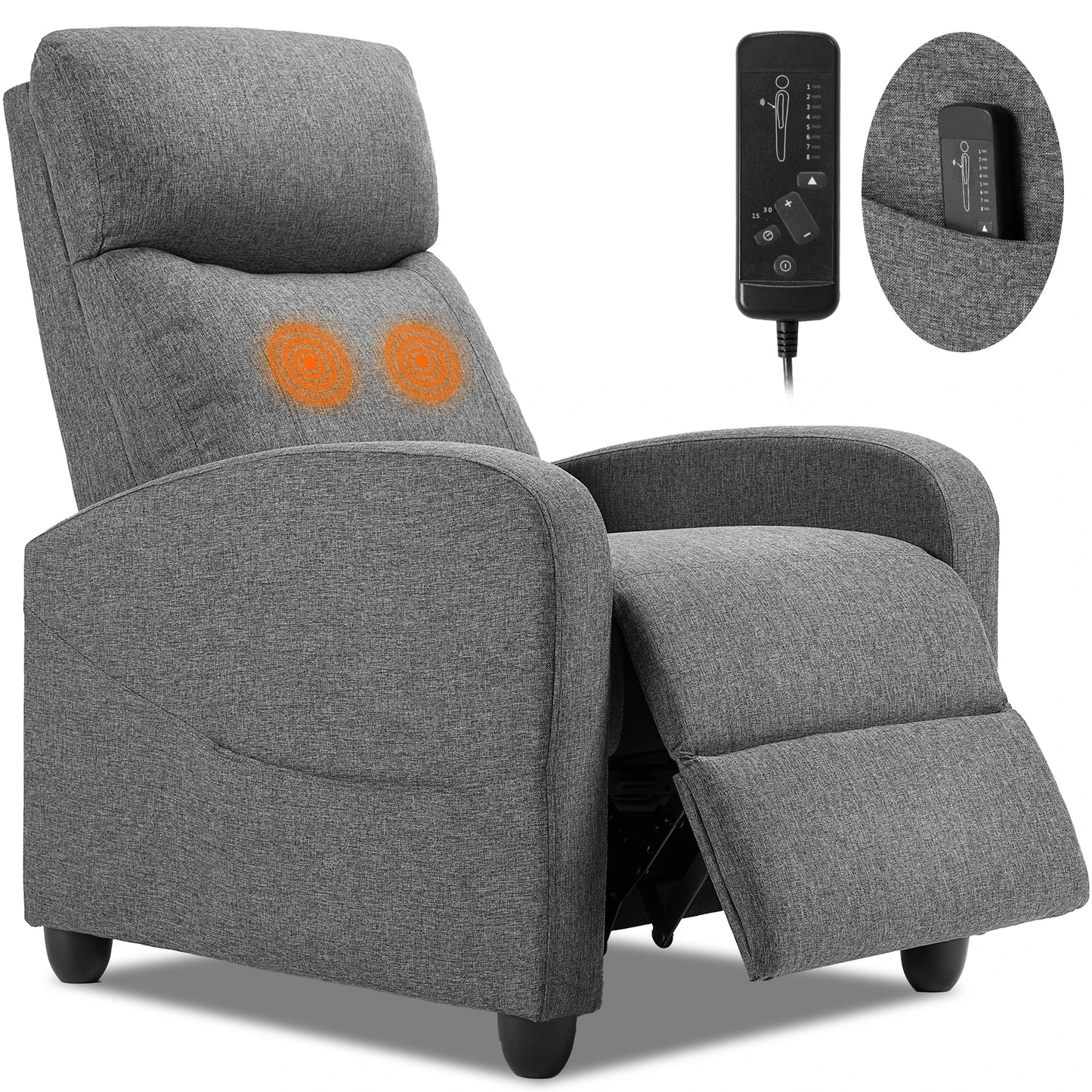 JHK Recliner Chair Massage Sofa Fabric Theater Lumbar Support Adjustable Modern Padded Seat Backrest Living Room Home Grey - Loving Babies & Pets Shop