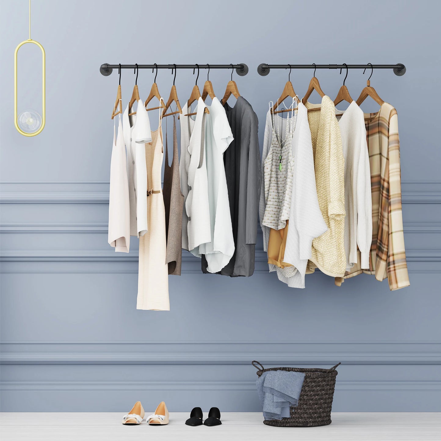 Pack Of 2 Industrial Pipe Clothes Rail Rack Wall-mounted Garment Pipe Rack Wall Iron Closet Organizer Garment Hanging Rod - Loving Babies & Pets Shop