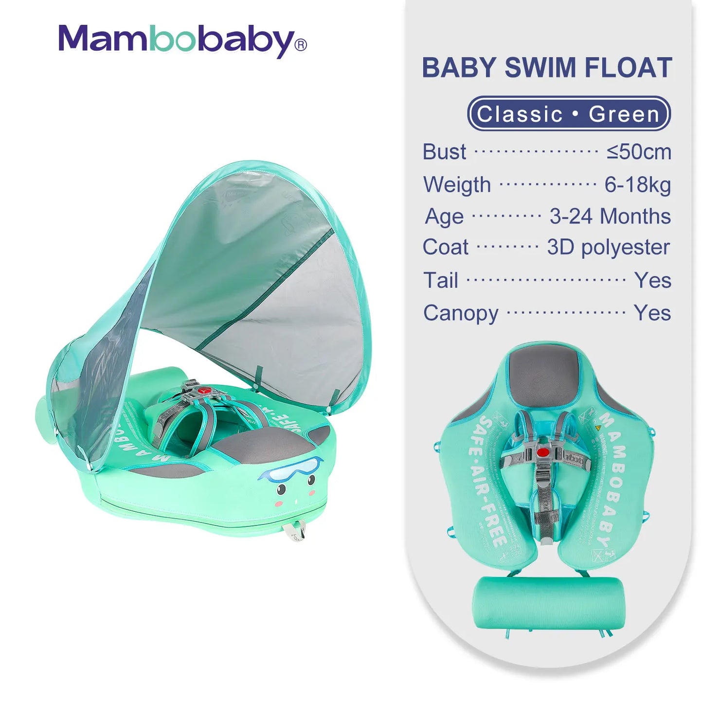 Mambobaby Baby Float with Sunshade Canopy and Crotch Strap Inflatable-free Safe Core Swimming Pool Accessory Bathroom Water Toy - Loving Babies & Pets Shop