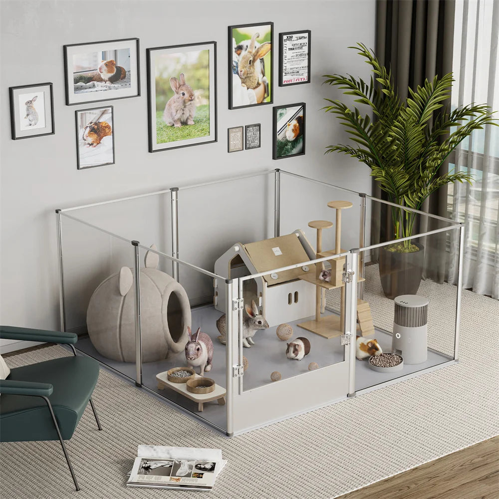 Extra Large Dog Playpen Acrylic Enclosure Pet Animal Bunny Ferrets Dog Fence Cage Pet Whelping Box with Waterproof Fertility Pad - Loving Babies & Pets Shop