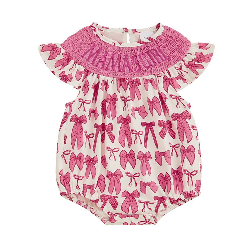 Adorable Baby Girls Floral Print Rompers with Cute Bow Detailing and Fly Sleeves