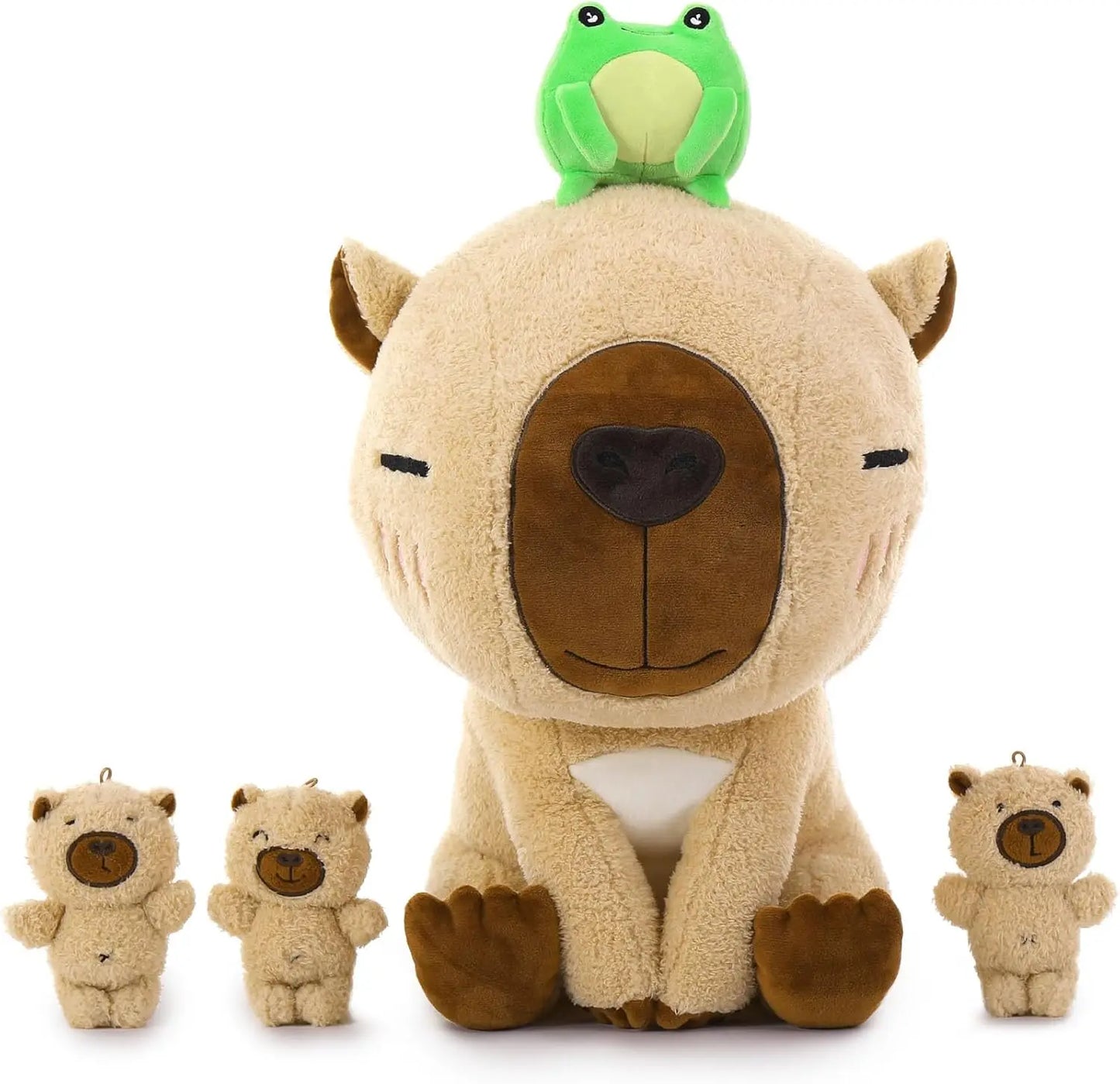 MaoGoLan Capybara Stuffed Animal, 21.6'' Big Mommy Capybara Plush Toy with 3 Baby Stuffed Capybara 1 Frog Plush Toy - Loving Babies & Pets Shop