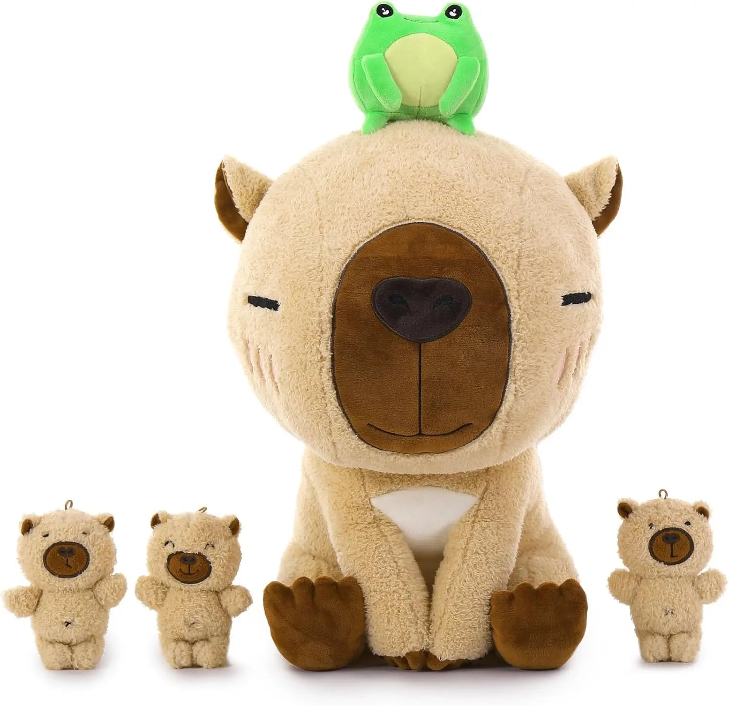 MaoGoLan Capybara Stuffed Animal, 21.6'' Big Mommy Capybara Plush Toy with 3 Baby Stuffed Capybara 1 Frog Plush Toy - Loving Babies & Pets Shop