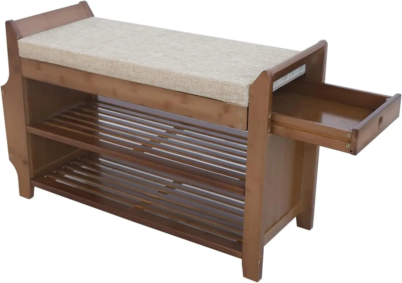 2Tier Shoe Rack Bench 31 Inch Entryway Bench with Storage Basket and Side Drawer Cushion Removable for Living Room Entrance Hall - Loving Babies & Pets Shop