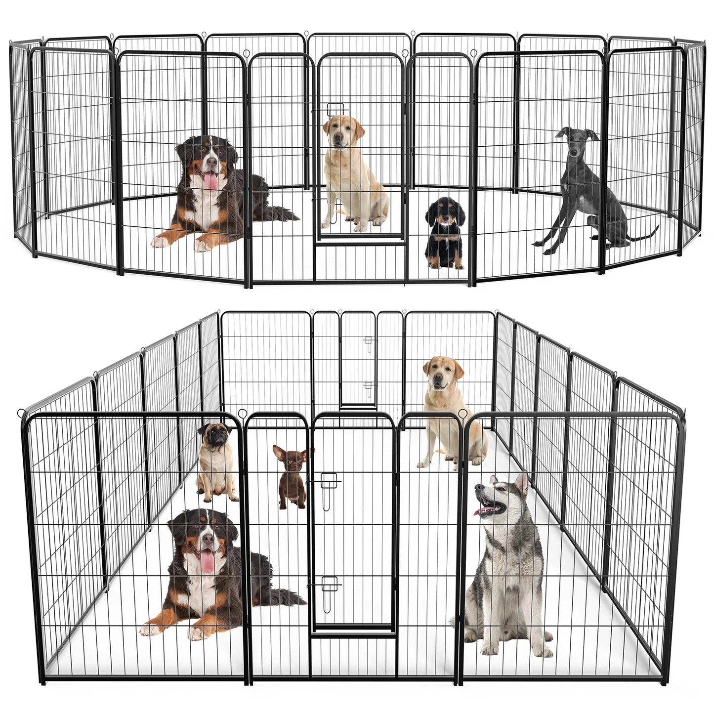 JHK 16 Panel Heavy Duty Dog Playpen Indoor Outdoor Pet Fence with Doors for Exercise