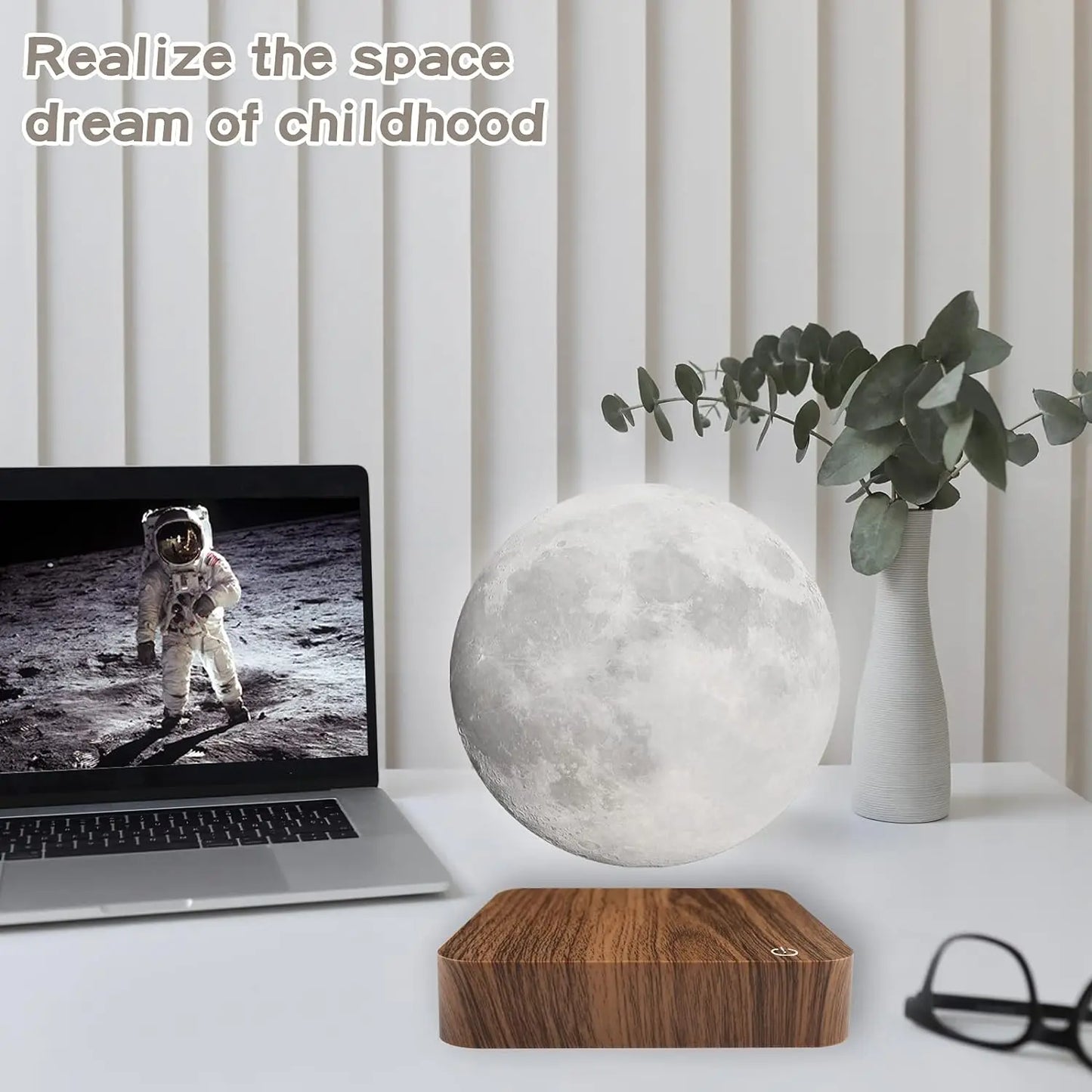Magnetic Floating Rotating Moon Lamp with Wooden Base, 3 Color Temperature LED Night Lights of Print 3D for Unique Gifts, Room - Loving Babies & Pets Shop