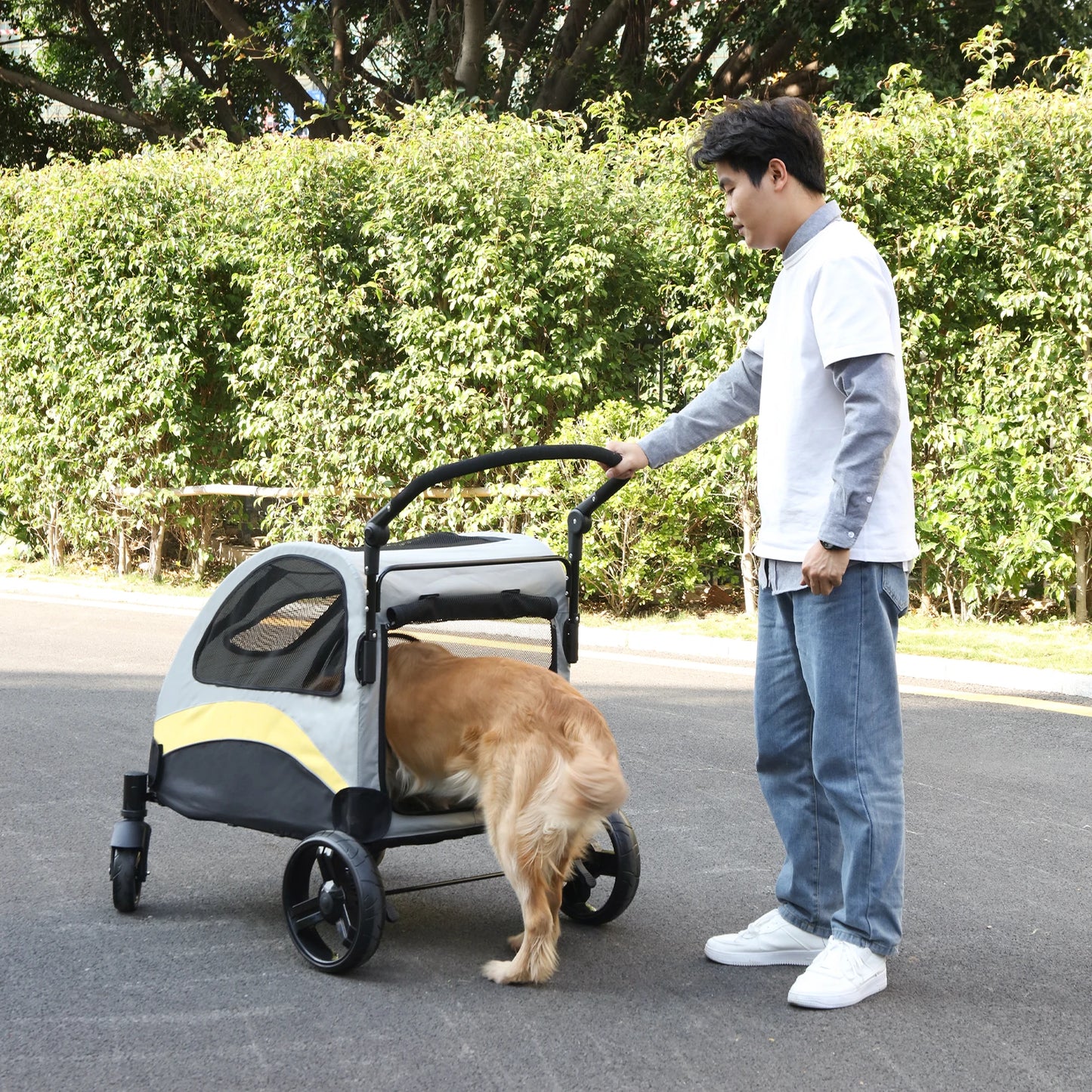 Portable Dog Stroller for Large Dogs Foldable Breathable Carrier for Travel and Outdoors