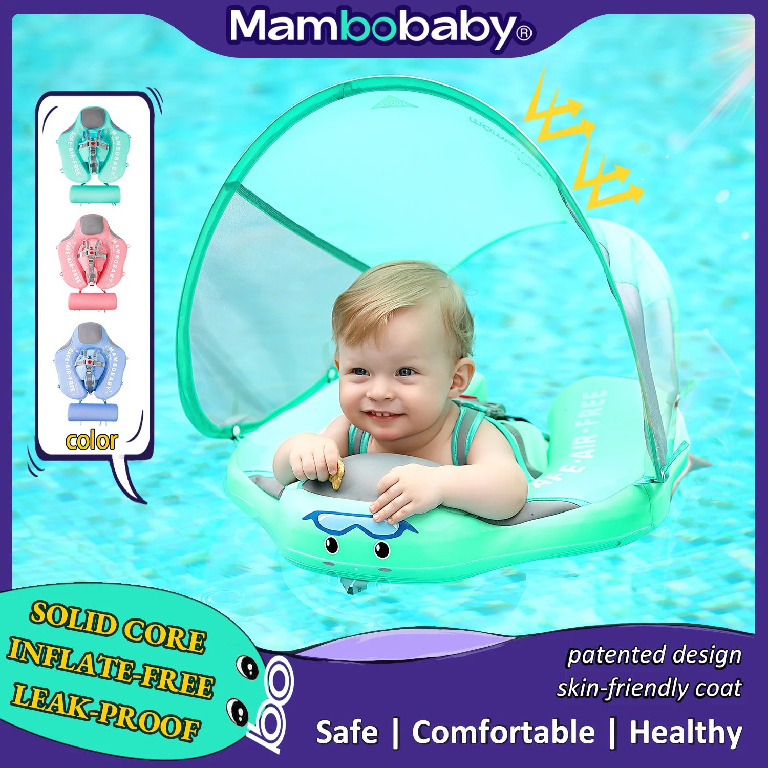 Mambobaby Baby Float with Sunshade Canopy and Crotch Strap Inflatable-free Safe Core Swimming Pool Accessory Bathroom Water Toy - Loving Babies & Pets Shop