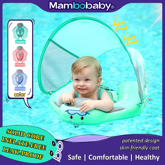 Mambobaby Baby Float with Sunshade Canopy and Crotch Strap Inflatable-free Safe Core Swimming Pool Accessory Bathroom Water Toy - Loving Babies & Pets Shop