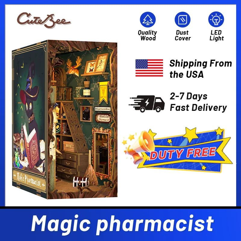 CUTEBEE DIY Book Nook Miniature House Dollhouse Booknook Touch Light Model Building Toy for Decoration Gifts Magic Pharmacist - Loving Babies & Pets Shop
