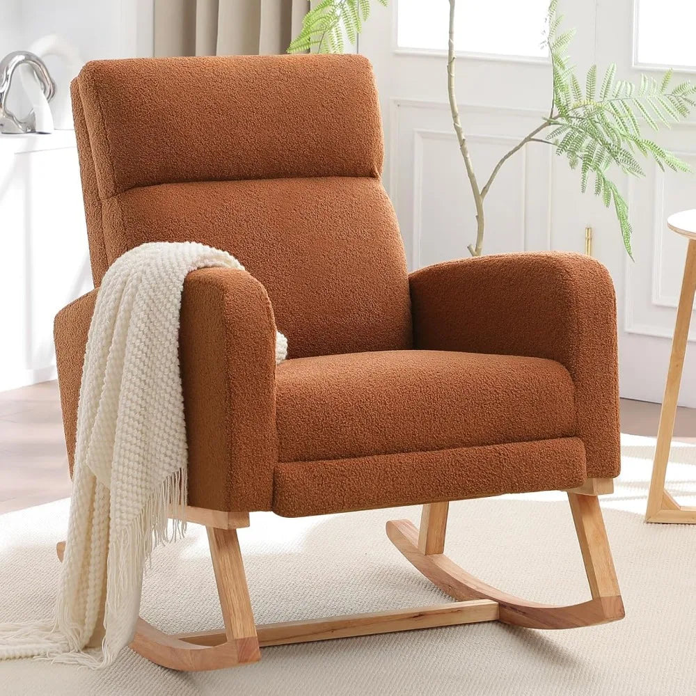 Rocking Chair Nursery with Foot Rest, Nursing Rocking Chairs for Mom Nursery, Teddy Rocker Glider with High Backrest for Living - Loving Babies & Pets Shop