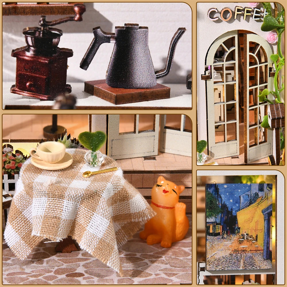 Book Nook Kit Coffee Shop Sunlight Room Dollhouse Booknook 3D Wooden Puzzle Miniature Doll House For Bookshelf Insert Furniture - Loving Babies & Pets Shop