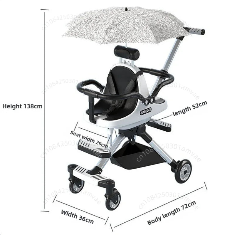Lightweight Twin Baby Stroller High View Foldable Double Seat Baby Stroller with Parasol Baby Carriage Adjustable Trolley Handle