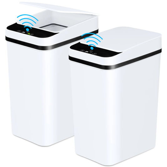 2 Pack 12L Bathroom Automatic Trash Cans Touchless Motion Sensor Slim with Lid for Bathroom Bedroom Living Room Office White - Loving Babies & Pets Shop