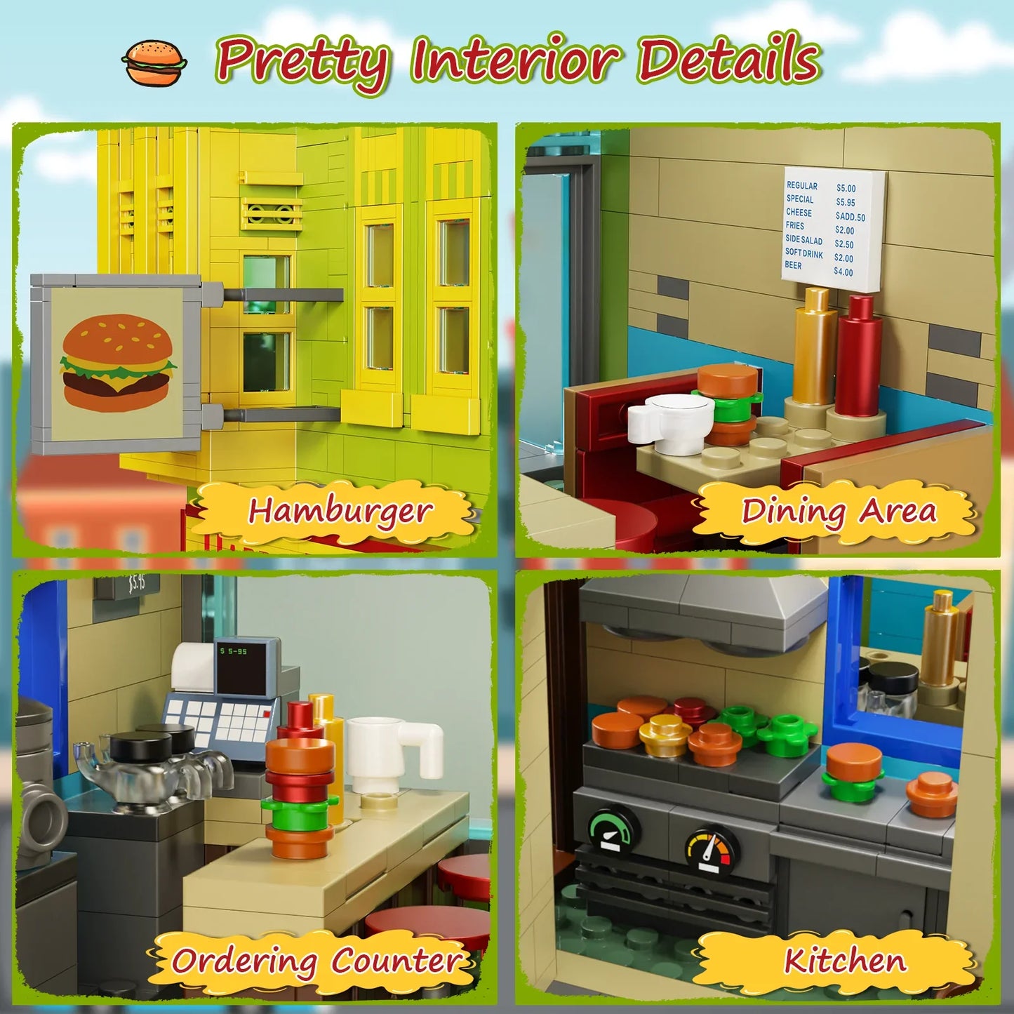 BuildMOC Burgers Store Building Block Set Inspired by Bob Movie 1018 Pieces for Kids