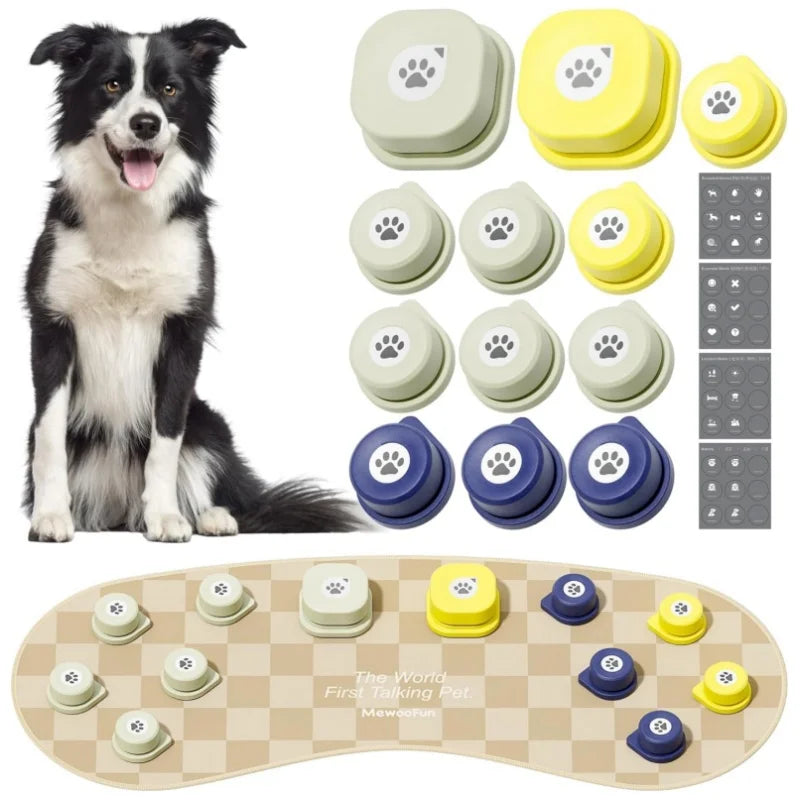Mewoofun Dog Talking Button Set with Mat Communication Basic Get Started Kit Rechargeable Voice Recording Button 12 Packs
