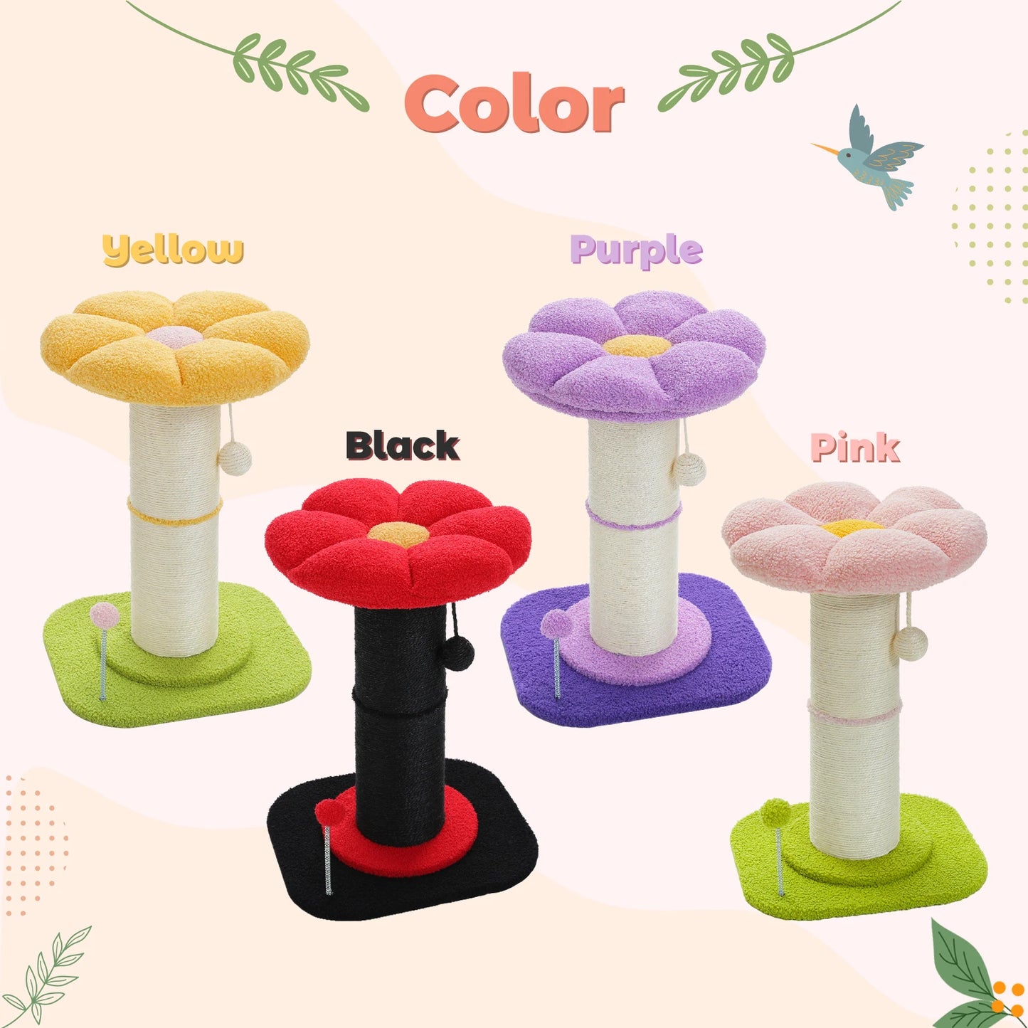 Flower Small Cat Tree Cat Scratching Post for Indoor with Super Thick Natural Sisal Post Pink Stable Removable Perch Mat Balls