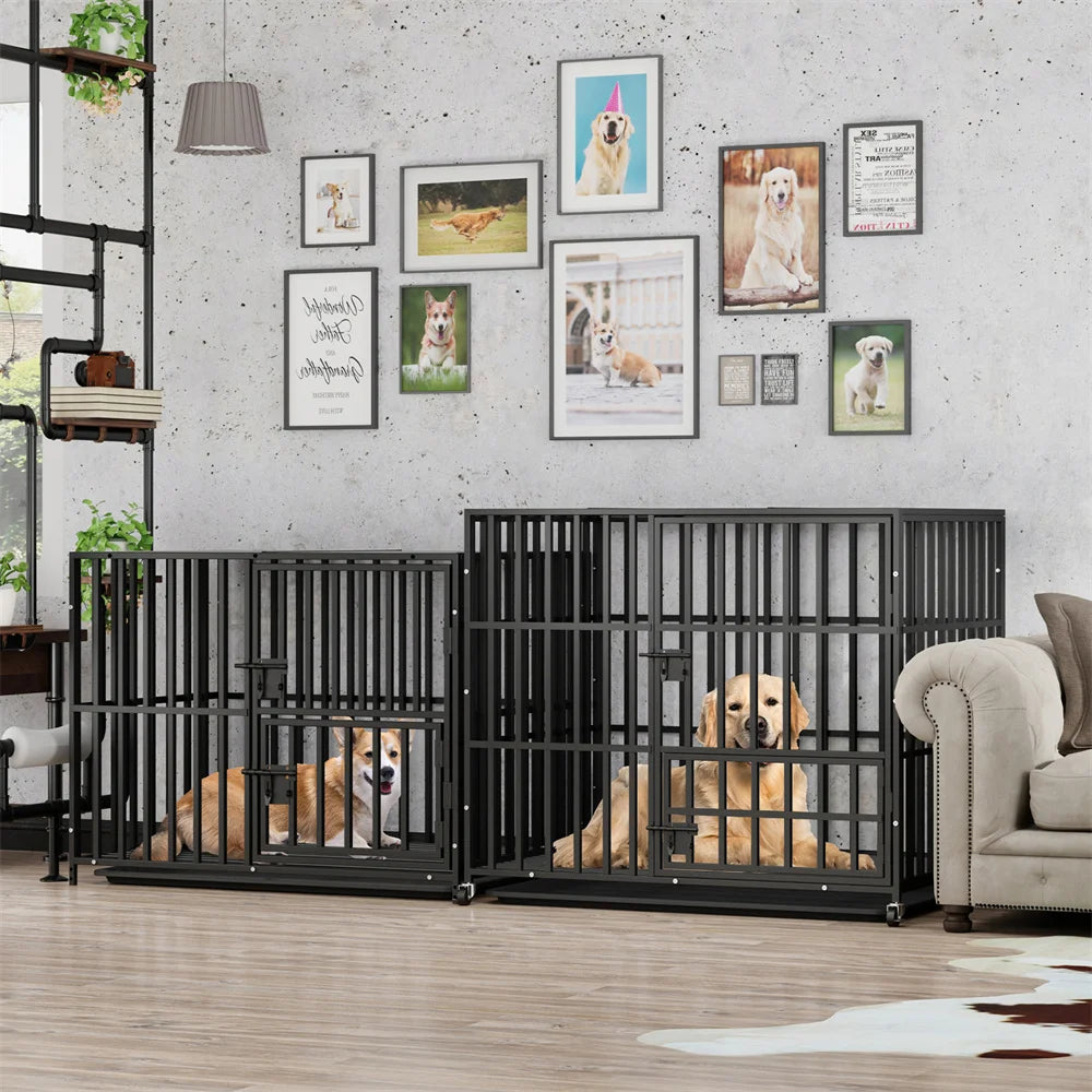 Oversized Stackable Dog Crate Heavy Duty Double Layer Dog Kennel Cage for Medium Large Dogs with Removable Tray Lockable Wheels - Loving Babies & Pets Shop