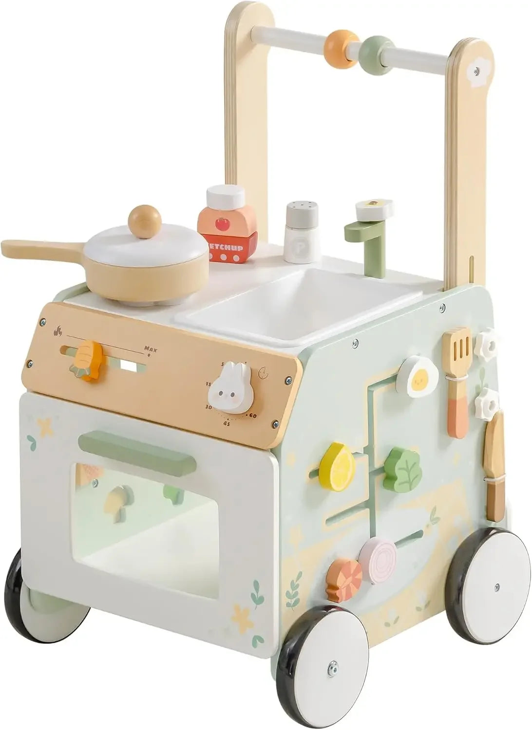 Robud Adjustable Height Wooden Baby Walker Push Toy for Early Learning and Fun Steps