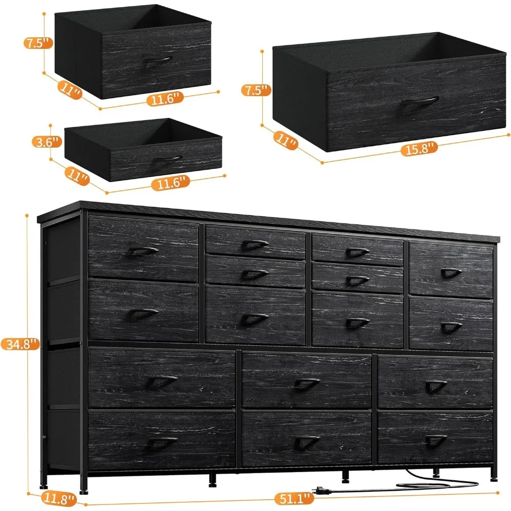 Dresser TV Stand with Power Outlet 60" TV Stands for Living Room Dresser for Bedroom with 16 Drawers for TV Stand - Loving Babies & Pets Shop