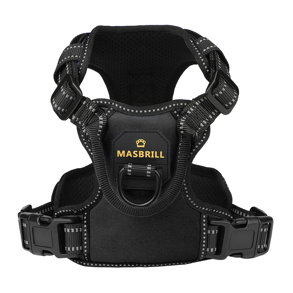 MASBRILL Dog Harness No Pull Nylon Adjustable Reflective Dog Vest Harness 2 Metal Leash Hooks Easy Control Handle Walking