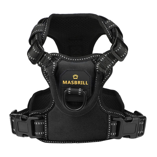 MASBRILL Dog Harness No Pull Nylon Adjustable Reflective Dog Vest Harness 2 Metal Leash Hooks Easy Control Handle Walking