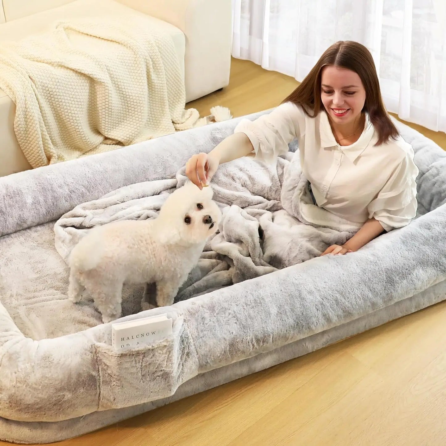 Human Dog Bed for Adults 71 Inch Long Washable Waterproof Orthopedic Design Light Grey