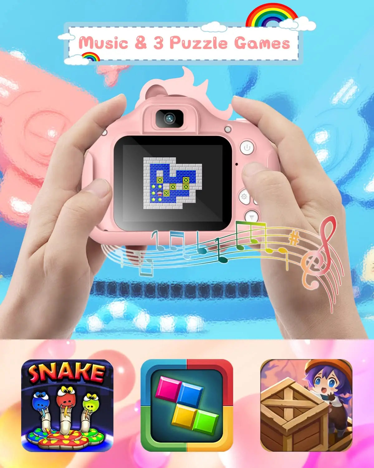 Kid's 2 Inch Cartoon Selfie Camera 20MP 1080P HD Digital Toy With 32GB Card For Girls And Boys