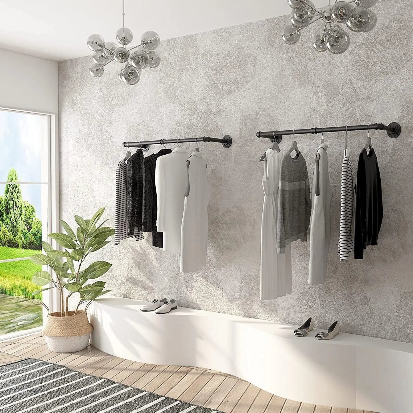 Pack Of 2 Industrial Pipe Clothes Rail Rack Wall-mounted Garment Pipe Rack Wall Iron Closet Organizer Garment Hanging Rod - Loving Babies & Pets Shop