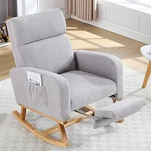 Rocking Chair Nursery with Foot Rest, Nursing Rocking Chairs for Mom Nursery, Teddy Rocker Glider with High Backrest for Living - Loving Babies & Pets Shop