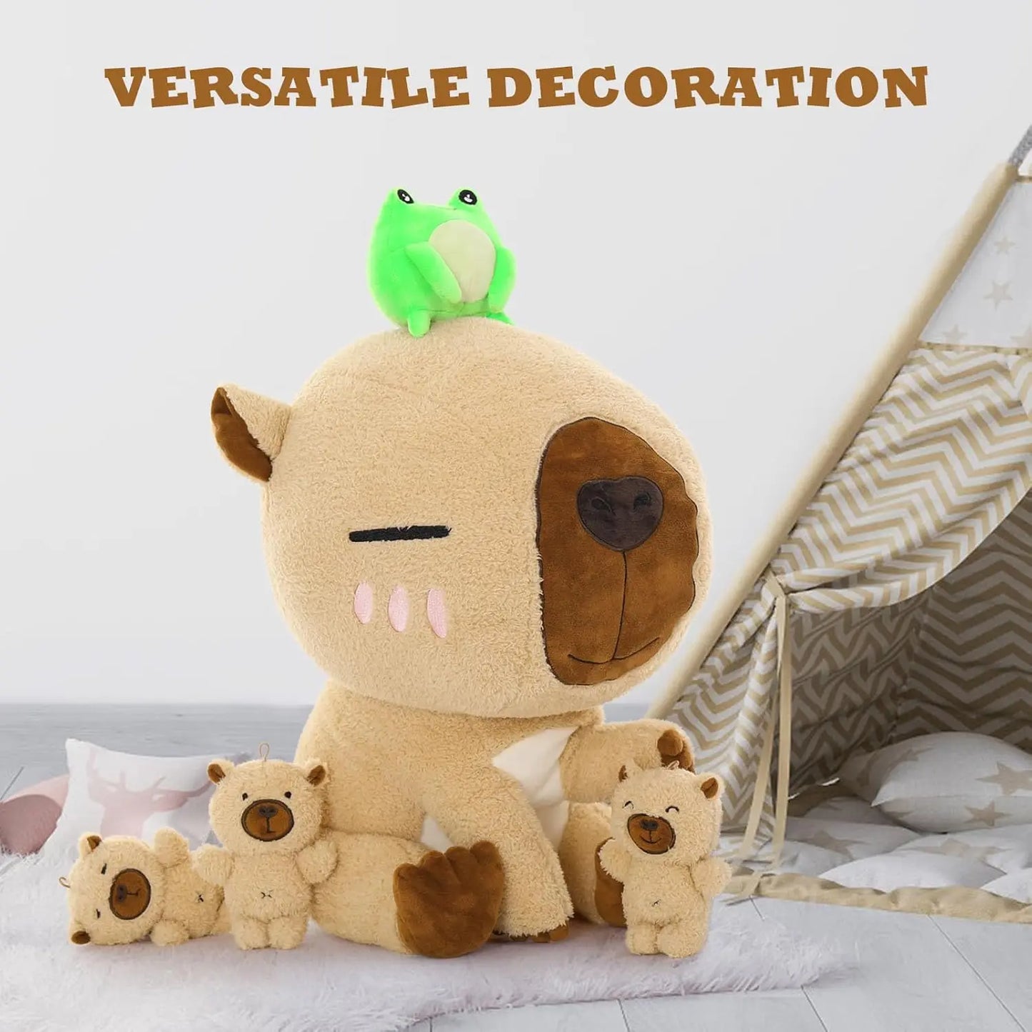MaoGoLan Capybara Stuffed Animal, 21.6'' Big Mommy Capybara Plush Toy with 3 Baby Stuffed Capybara 1 Frog Plush Toy - Loving Babies & Pets Shop